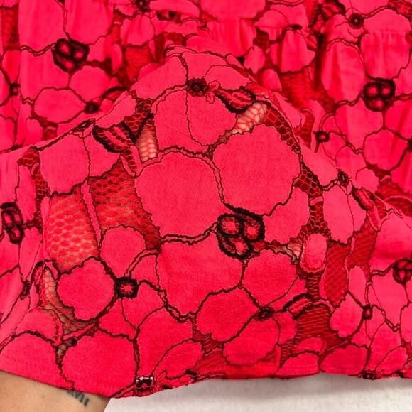 Lane Bryant Blouse Womens 20 Pink Lace Top Ruffle & Balloon Sleeves Sexy - Picture 4 of 11